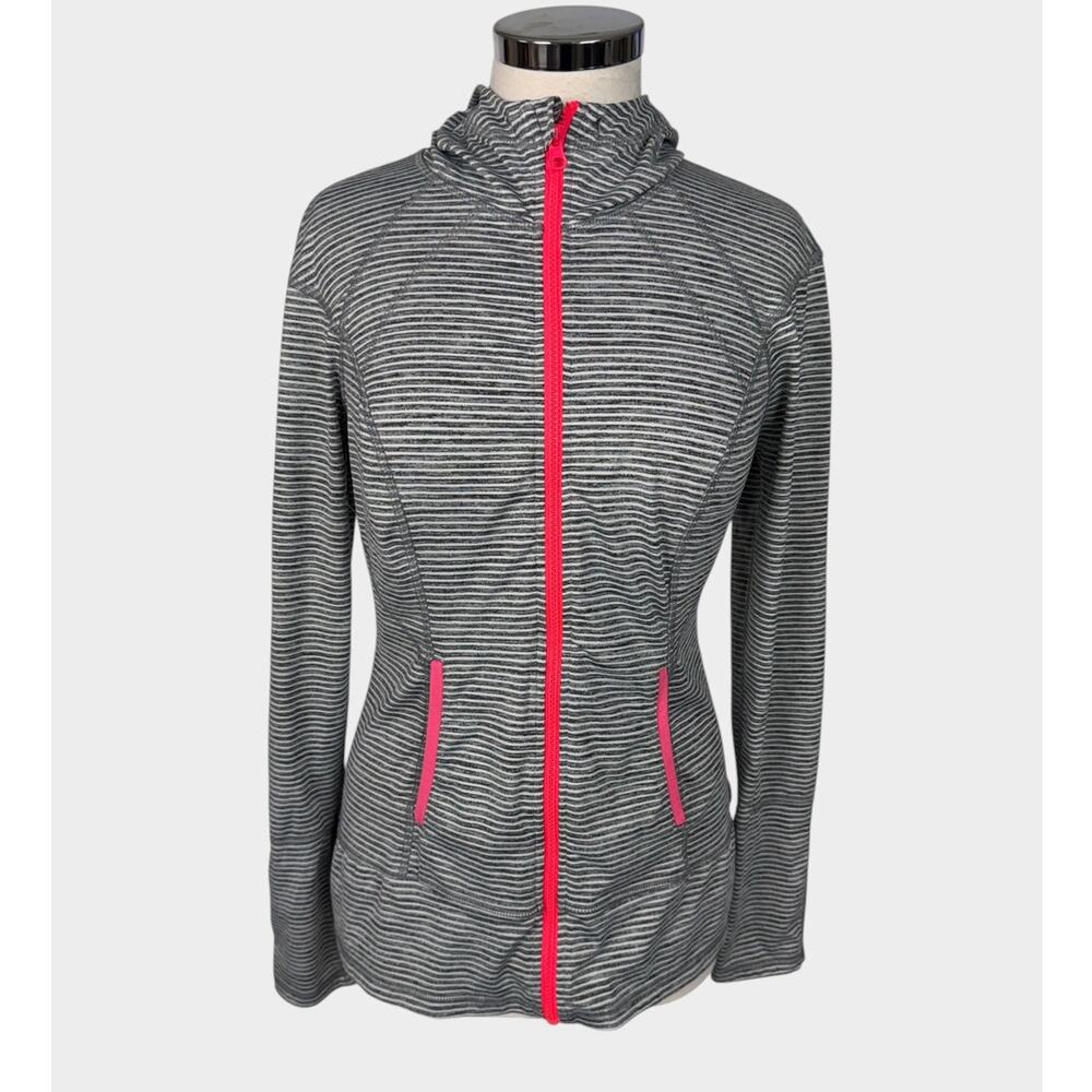 Lukka Womens Medium Athletic Full Zip Striped Hooded Jacket